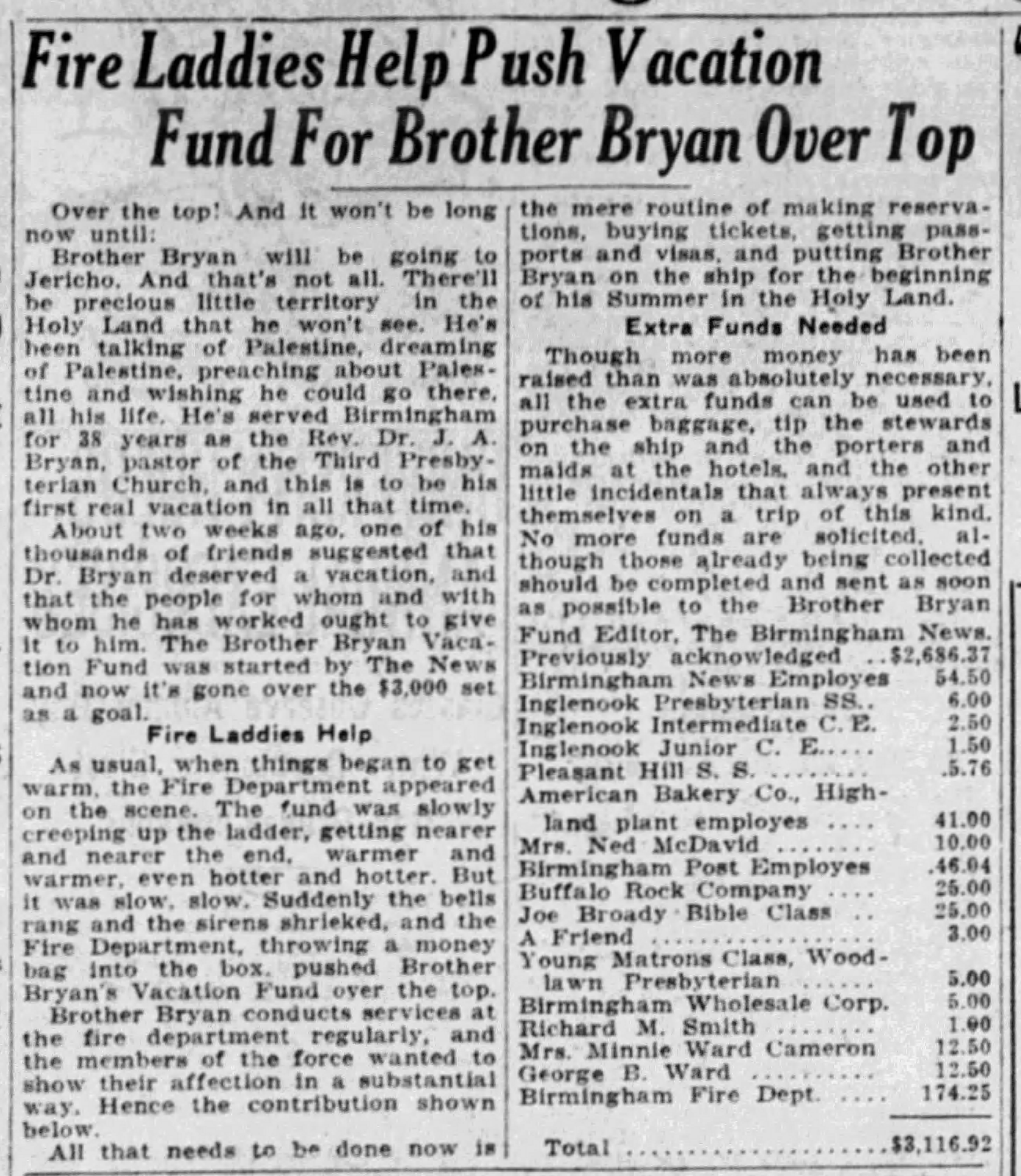 Fire Laddies Help Push Vacation Fund for Brother Bryan Over Top